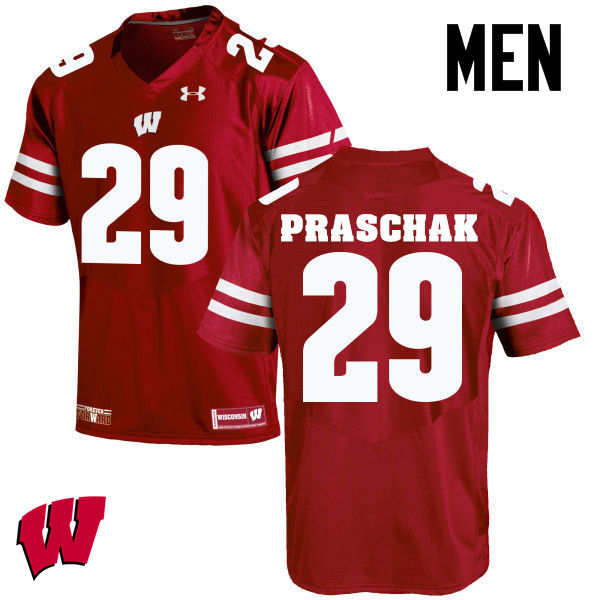 Wisconsin Badgers Men's #29 Max Praschak NCAA Under Armour Authentic Red College Stitched Football Jersey UX40O27FP